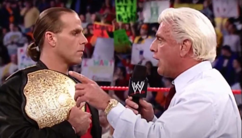 Shawn Michaels confronts Ric Flair as World Heavyweight champion on Raw in 2002.